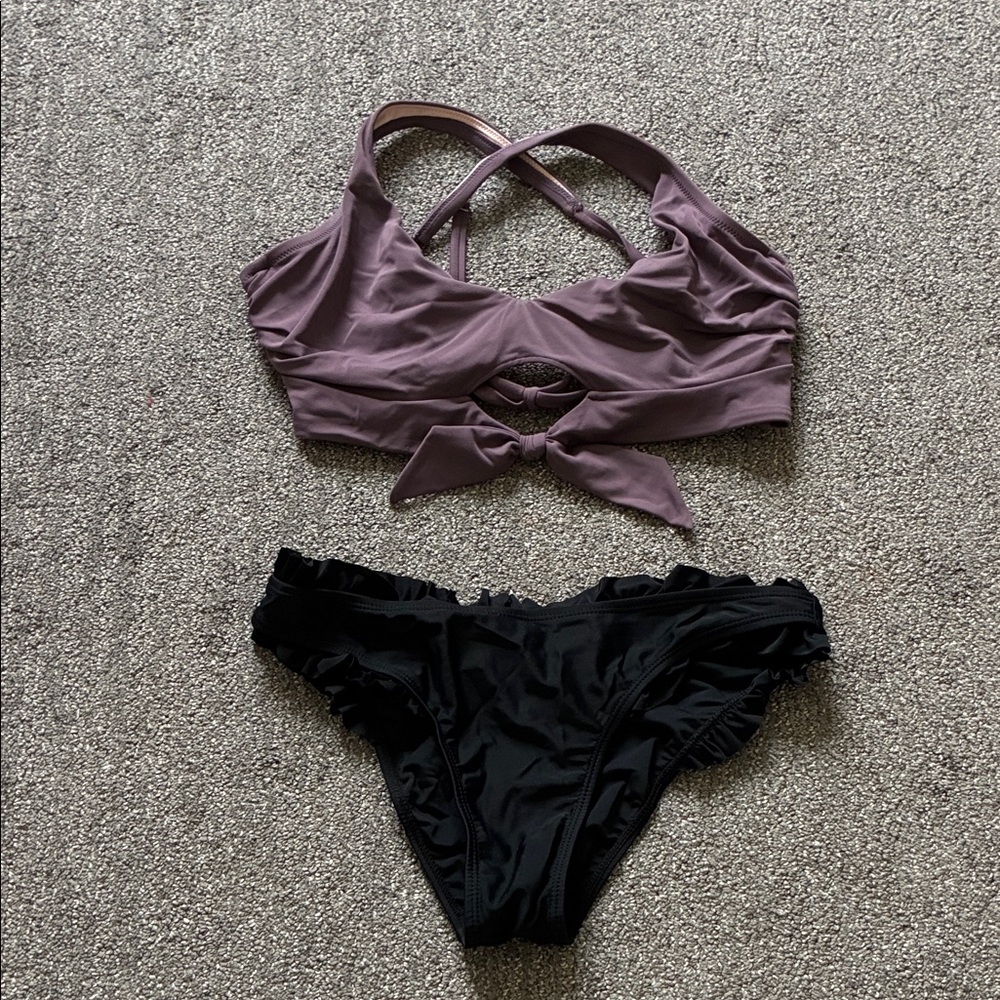Women Swim Two-Piece Bikini Set in Mauve and Black